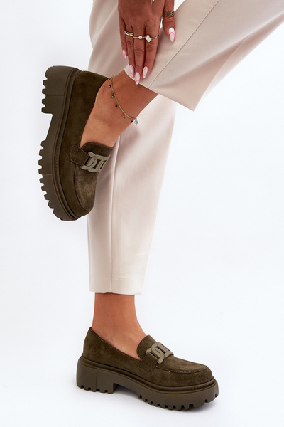 Жіночі лофери на ланцюжку темно-зелені Mevre