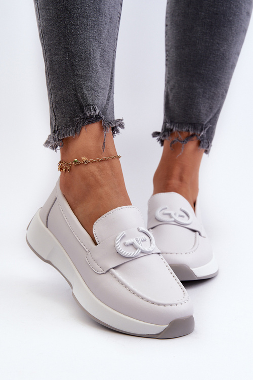 Світло-сірі жіночі шкіряні мокасини на платформі S.Barski LR490