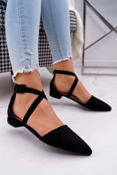 Жіночі замшеві балетки з гострим носом чорні Vontare