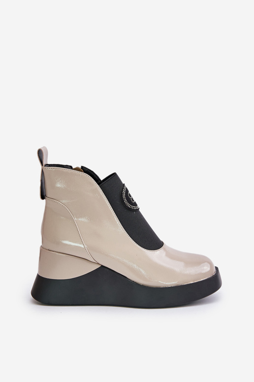 Шкіряні ботильйони на танкетці D&A Бежеві MR880-137