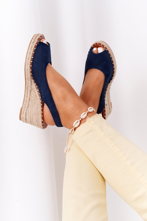 Плетені босоніжки на танкетці темно-сині Las Palomas