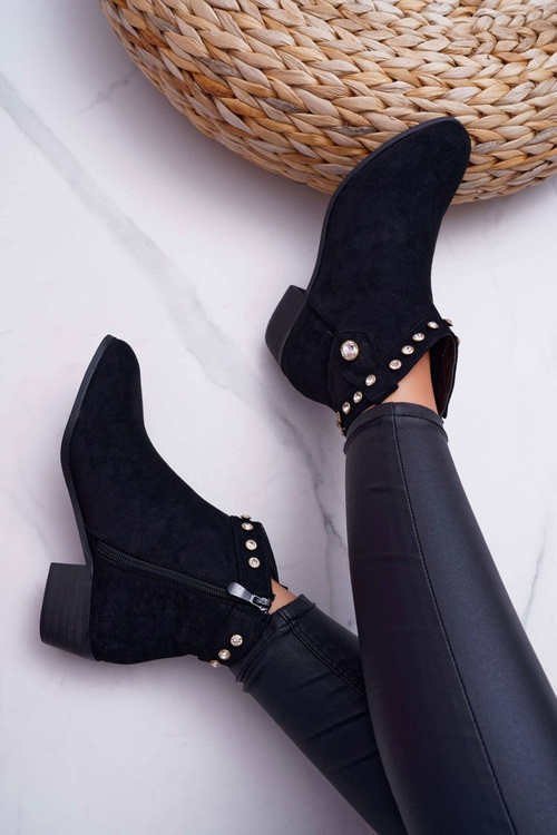 Жіночі ковбойські чоботи на плоскій підошві з цирконами Black Patti