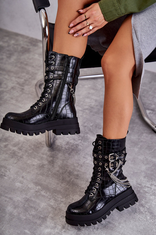 Високі робочі черевики з ланцюгом зі змійкою чорного кольору Montero