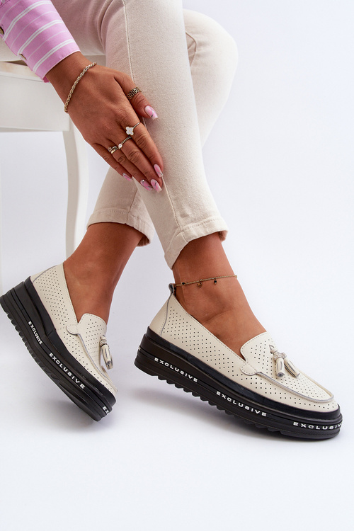 Жіночі шкіряні мокасини на платформі бежеві Assetnima