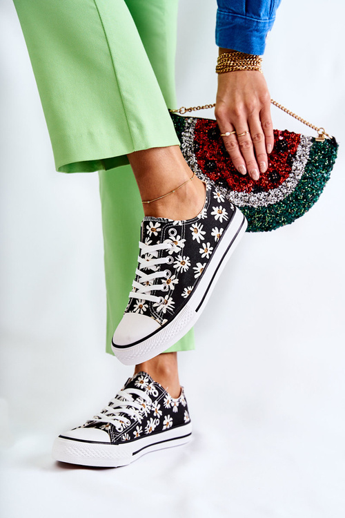 Жіночі низькі кросівки з квітами Black Janey