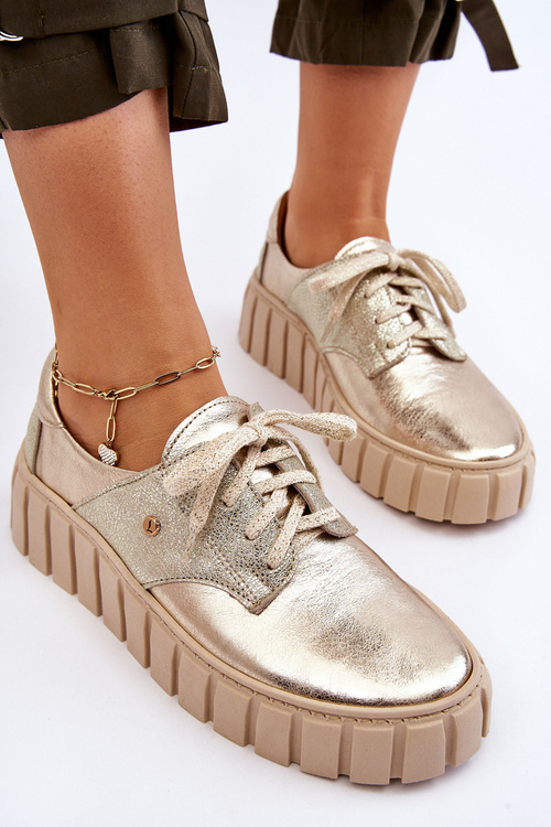 Шкіряне взуття на платформі Zazoo 10128 золото