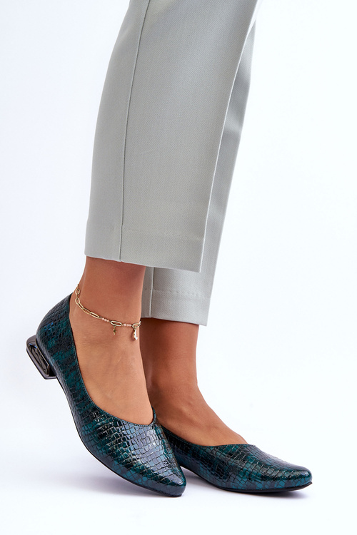 Шкіряні лаковані балетки на плоскій підошві Темно-зелені Vaani