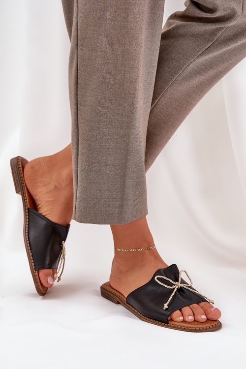 Сандалі На Плоскій Підошві З Декоративним Бантом Чорні Deonelis