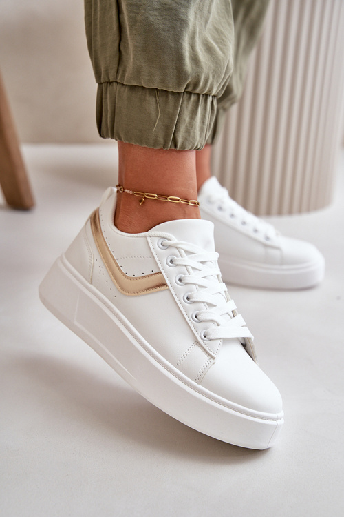 Жіночі кросівки на платформі з еко шкіри білого золота Brennessa