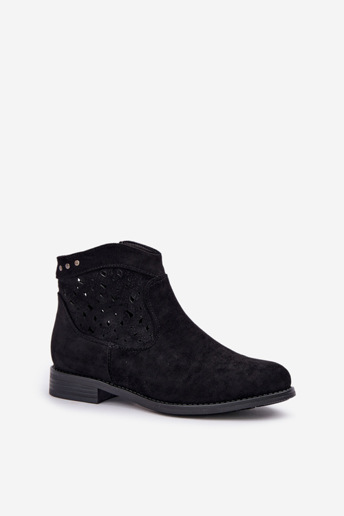 Жіночі Ажурні Чоботи На Плоскому Підборі S.Barski HY51-113 Чорні