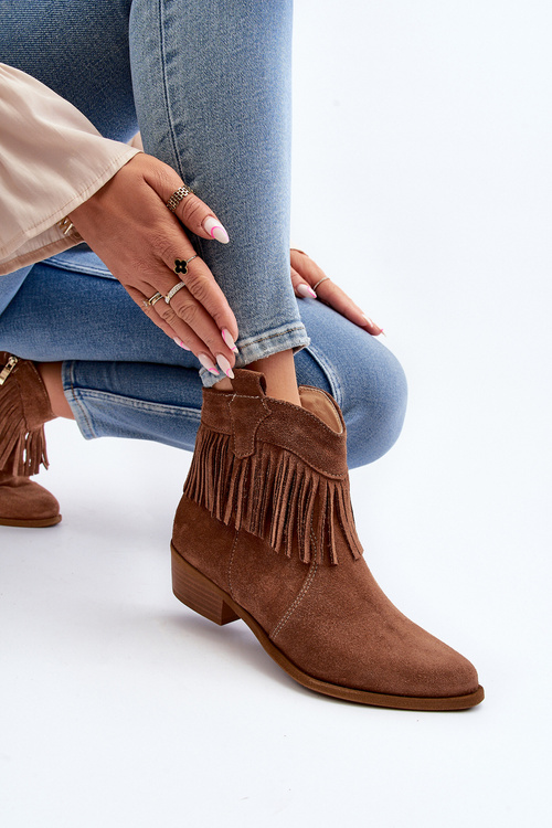 Zazoo 3430 Жіночі замшеві чоботи з бахромою Camel