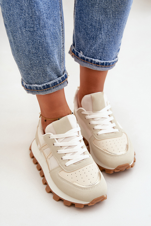 Кросівки Жіноче спортивне взуття на шнуровці на платформі Бежеві Mialunae