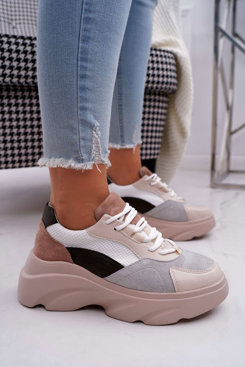 Спортивні жіночі туфлі на товстій підошві бежевий кардамон