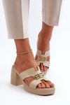 Zazoo 40419 Шкіряні жіночі босоніжки з вирізами та орнаментом Бежеві