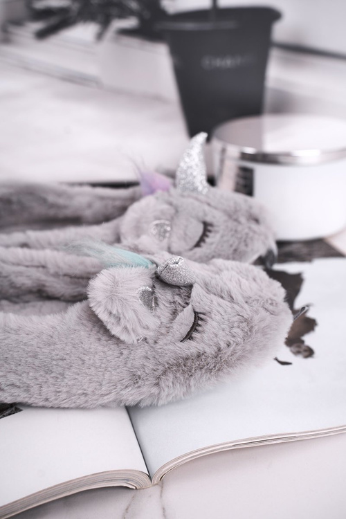 Жіночі тапочки з хутром Єдиноріг Сірі Веселка