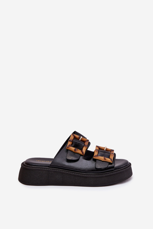 Еко Шкіряні Сандалі Для Жінок На Платформі З Пряжками Чорні Xanivia