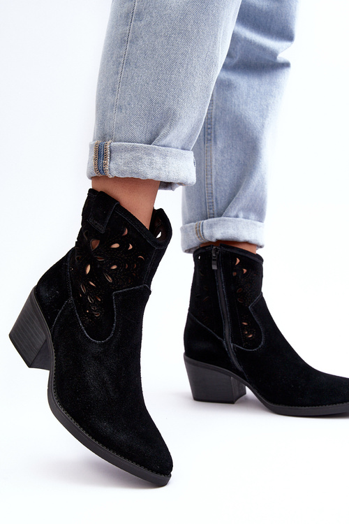 Замшеві ковбойські чоботи з мереживом D&A SN622-20 Чорні