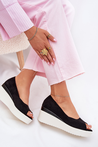 Жіночі Сандалі На Танкетці З Еко Замші Чорні Velira