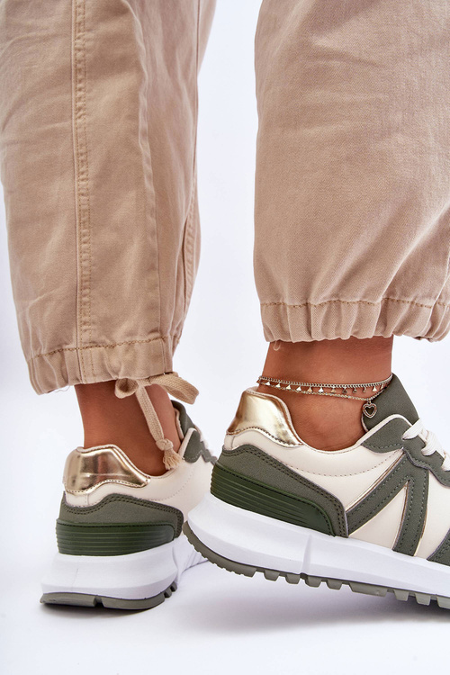 Шкіряне жіноче спортивне взуття зелено-бежевий Kabama