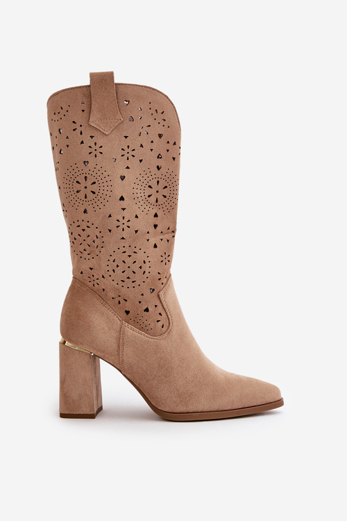 Жіночі ботильйони на шнурівці з гострими носами з темно-бежевої штучної замші Nevithra