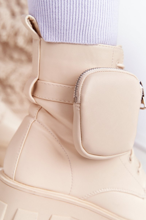 Чоботи жіночі на платформі з портмоне Бежеві суботні