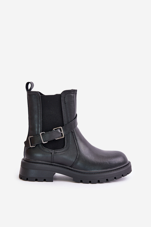 Шкіряні утеплені ботильйони з ремінцем чорні Sergio Leone TR719-S