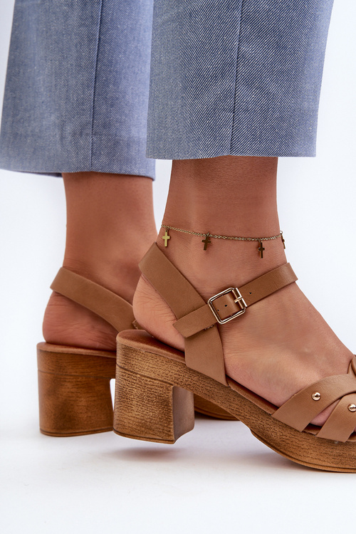 Жіночі босоніжки на високих підборах з коричневої екошкіри Assames