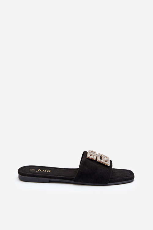 Жіночі босоніжки на плоскій підошві з декором чорного кольору