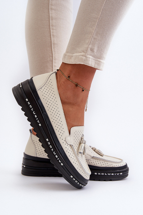 Жіночі шкіряні мокасини на платформі бежеві Assetnima