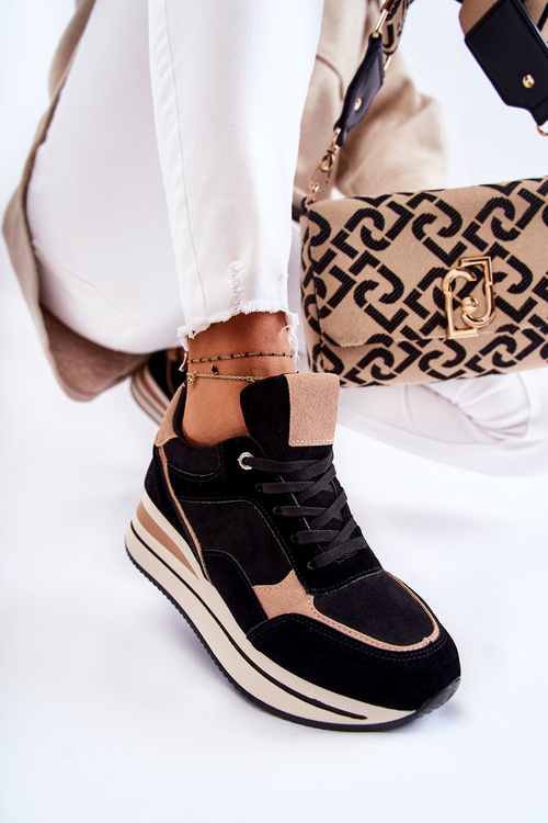 Жіноче замшеве спортивне взуття чорно-бежевий Elisse