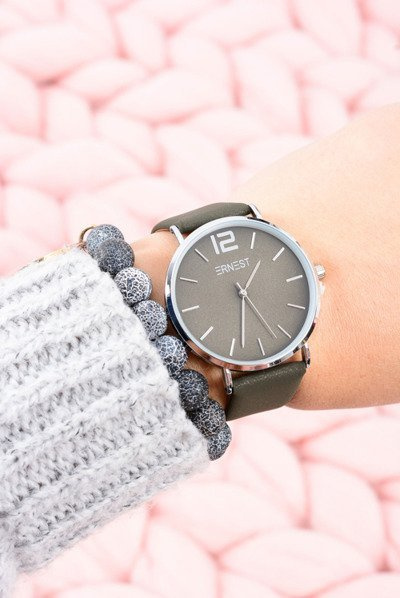 Класичний шкіряний оливковий жіночий годинник Ernest