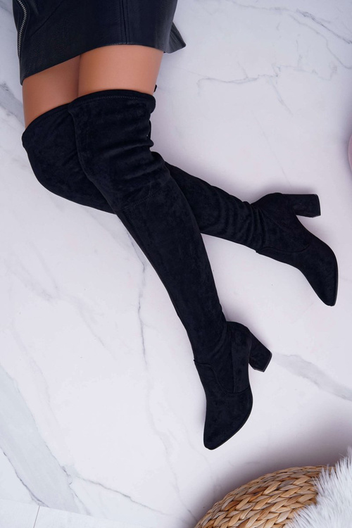 Жіночі чоботи на шпильці замшеві чорні берне