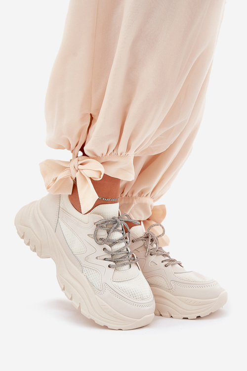 Жіночі Кросівки на Платформі з Декоративним Шнурівкою Бежеві Evalianne