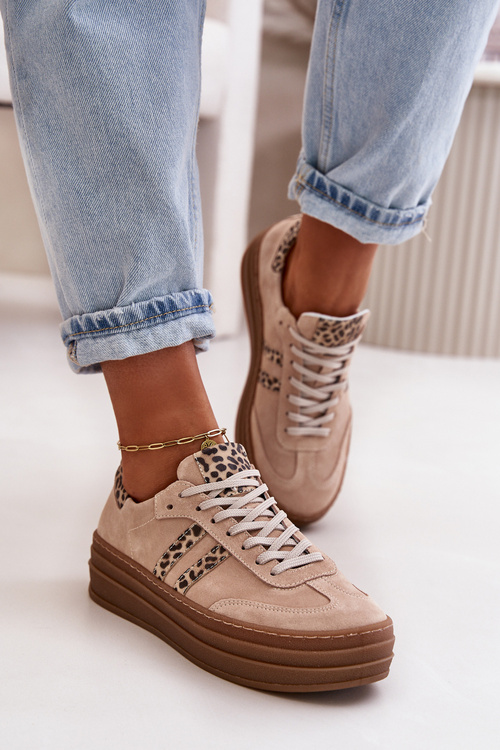 Жіночі замшеві кросівки на платформі Zazoo N1068S4, рожеві з леопардовим принтом