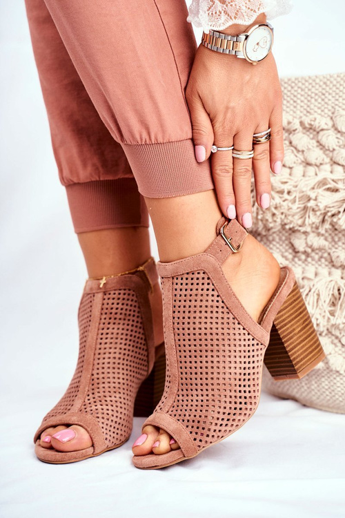 Жіночі чоботи з відкритим носком, замшеві весняно-рожевий рай