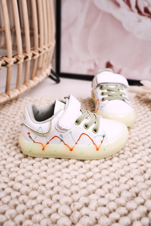 Дитяче спортивне взуття на світлодіодній підошві Біло-зелений Диско