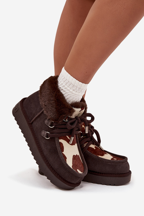 Жіночі снігові чоботи з натуральної замші з нашивками D.Franklin DFSH375008 Шоколадні