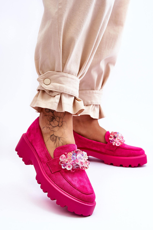 Жіночі лофери на платформі з прикрасами кольору фуксії Brenda