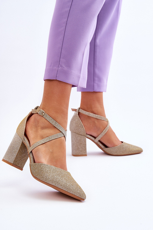 Модні блискучі човники на каблуці золотого кольору Galaxy