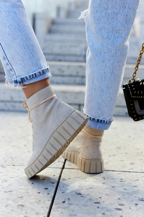 Замшеві черевики на платформі Lewski Shoes 3177 Світло-бежевий