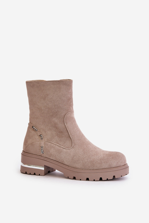 Теплі жіночі чоботи з еко замші на блискавці Бежеві Narilie
