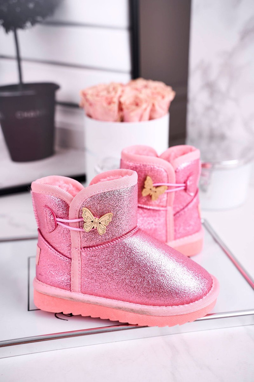 Дитячі снігові черевики теплі з метеликом рожеві Cosmic