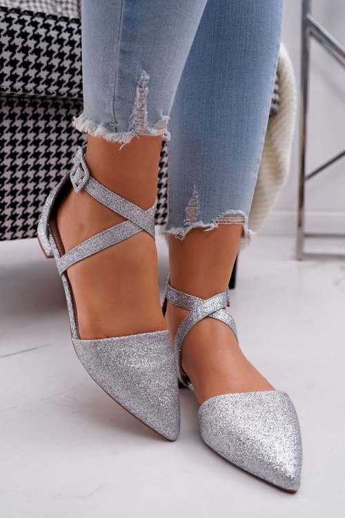 Жіночі балетки з гострою частиною з парчі, срібні Vontare