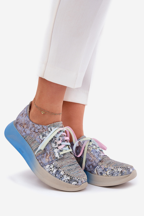 Жіноче Шкіряне Снікерси Напівчеревики На Платформі Maciejka 06776A-06 Сині