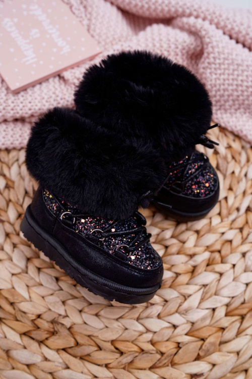 Дитячі утеплювачі Snow Boots на хутрі Чорні Nicola