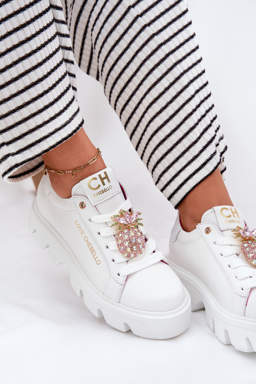 Шкіряні Кросівки З Декоративною Брошкою Ананас CheBello 4651 Білі
