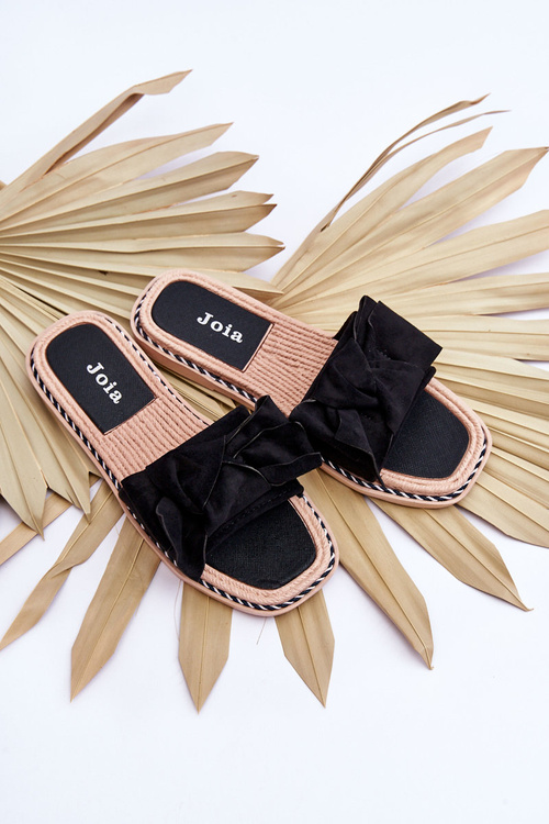 Замшеві жіночі тапочки з бантом Чорно-бурштинові