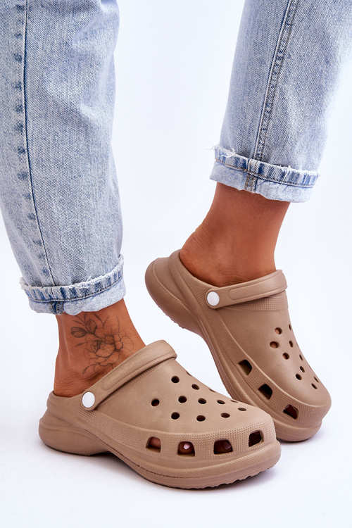 Поролонові босоніжки Crocs на масивній підошві Бежеві Katniss