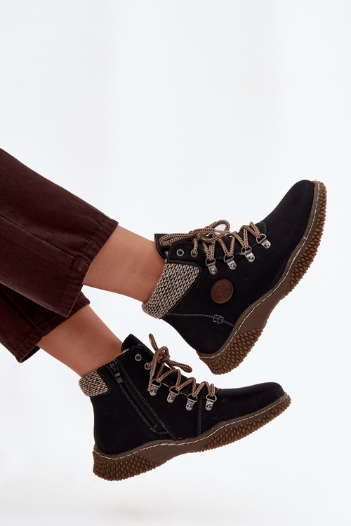 Утеплені ботильйони трапер жіночі чорні Zenaya