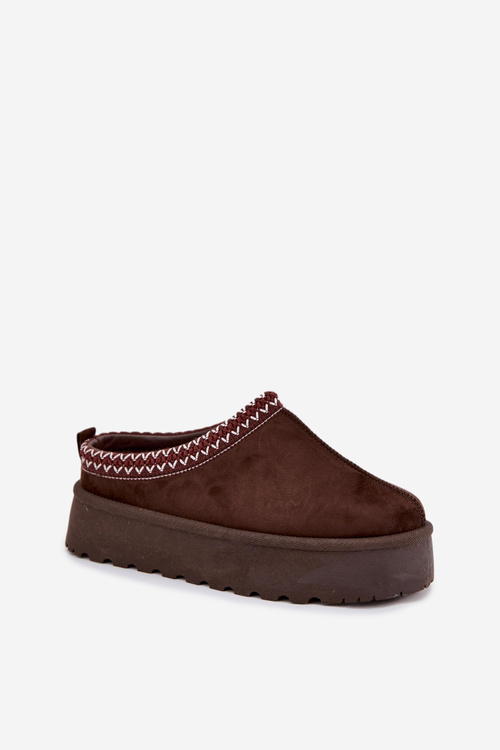 Низькі жіночі снігоступи з вишивкою на платформі шоколадні Narirya